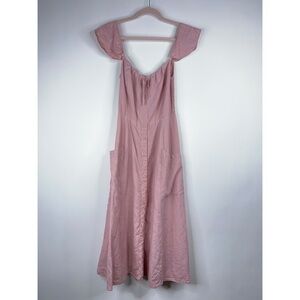 Reformation Francis Linen Midi Dress Dusty Pink Blush Button Front Size 8